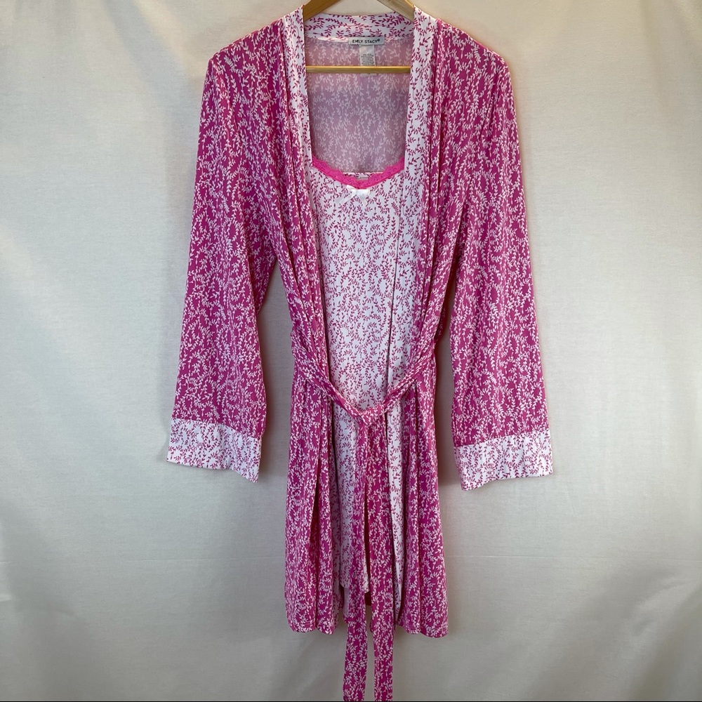 Emily Stacy Robe & Nighty Set Pink/White Size M